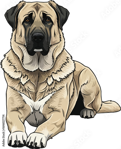 Anatolian Shepherd Dog lying down facing front vector illustration