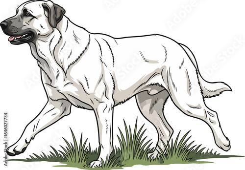 Anatolian Shepherd Dog running through grassland vector illustration