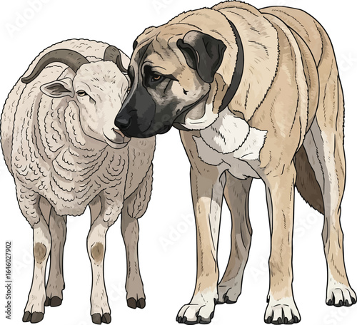 Anatolian Shepherd Dog protecting sheep livestock guard illustration