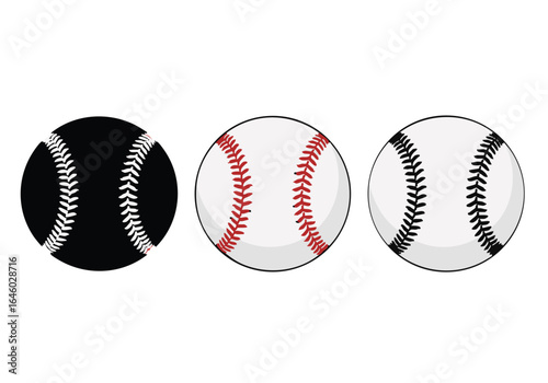 Three Baseball Balls with Different Colors Representing Team Options and Sports Choices on a White Background for Creative Projects