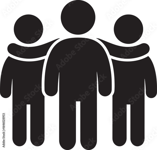 Three friends standing together with arms around each other