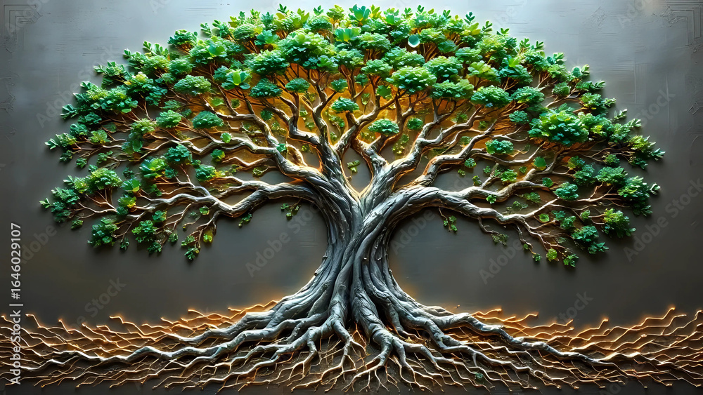 Fototapeta premium Tree in the park with spread roots I Wall Decor