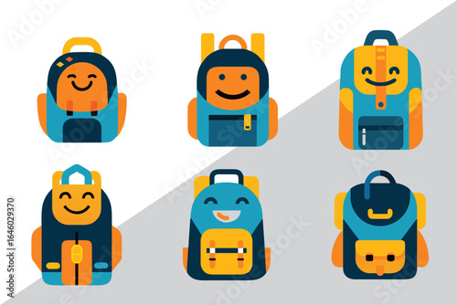 Playful Pack: A set of cute, color-blocked school bags each with its unique smiley face design, bringing a touch of fun and lightheartedness.