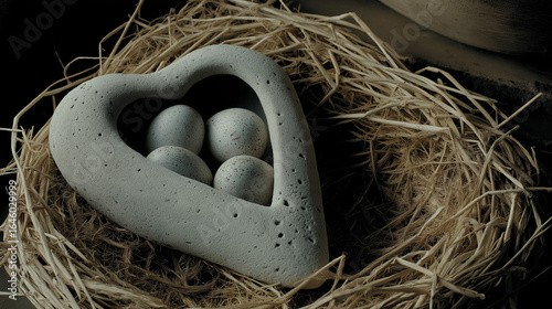 nest with eggs cradled inside a heart