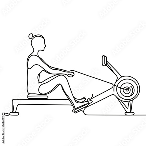 Person rowing on machine indoors