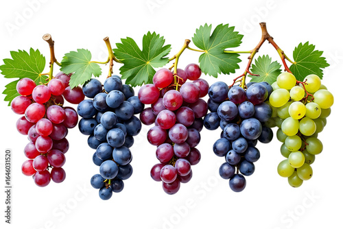 Wallpaper Mural  assortment of fresh red, blue, and green grapes on vines, isolated on transparent background Torontodigital.ca