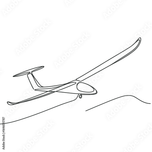 Line drawing of glider flying over land
