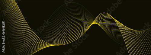 Vector abstract background with dynamic yellow waves, lines and particles.