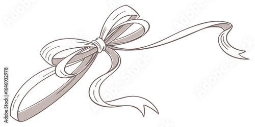 soft pink illustrated ribbon tied in a bow isolated on white background.