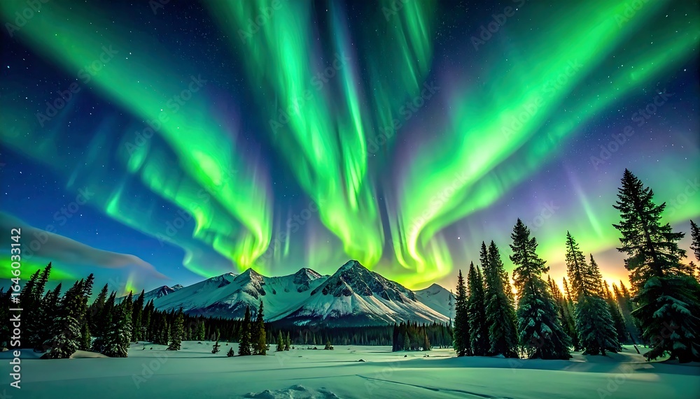 Obraz premium Majestic aurora borealis over snowy mountains