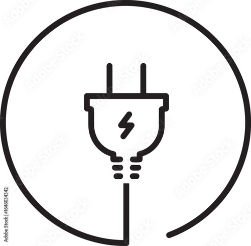 Simple outline icon of an electrical plug with a lightning bolt symbol