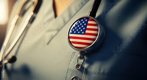American Flag Stethoscope on Medical Uniform