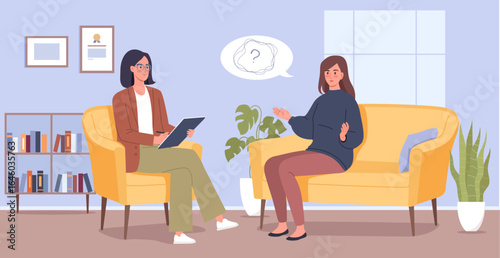 A young woman in a psychologist's office talks about her psychological problems