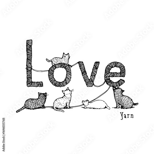 Love cats playing with yarn illustration vector art cats and yarn love concept vector illustration design art