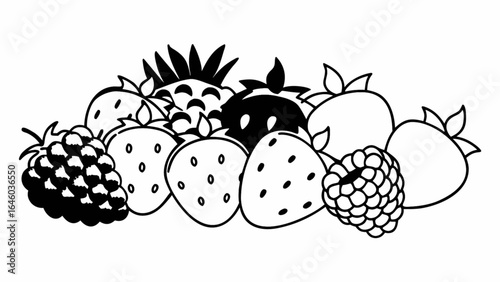 A collection of various fruits including strawberries raspberries and pineapple