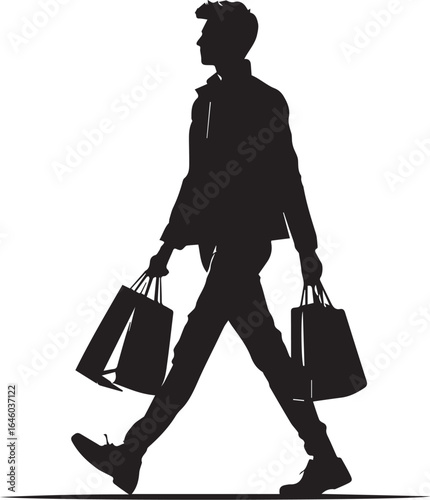 Shopping Spree: A Silhouette of a Man Walking with Bags