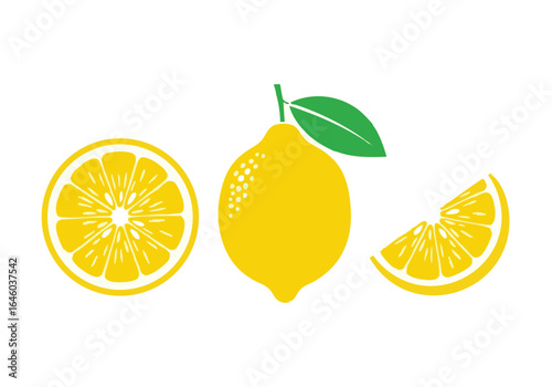 Vibrant Lemon Fruit Still Life with Slice Half and Whole Lemon on a White Background Fresh and Zesty