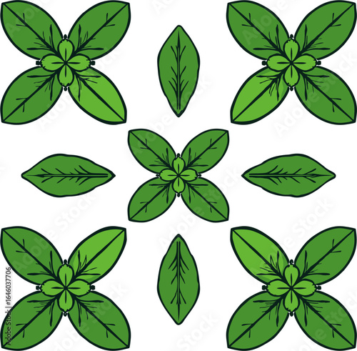 Seamless Peppermint Leaves Pattern – Green Mint Herb Botanical Vector Illustration