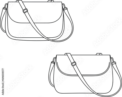Stylish handbags for women, versatile purse design, elegant fashion accessory, ideal for casual and formal use, CAD drawing flat vector illustration
