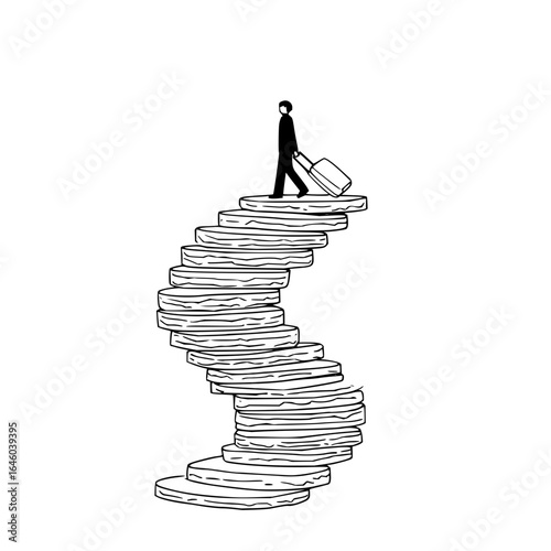Man journey travel staircase steps success career path luggage business achievement progress destination goal concept