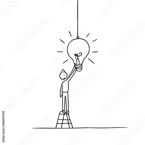 Idea lightbulb innovation inspiration concept creative solution man ladder thinking success brainstorm design