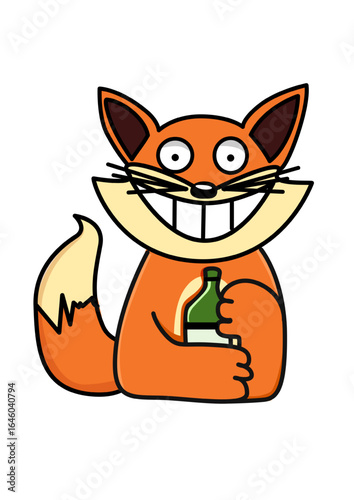 Illustration of a fox hugging a bottle