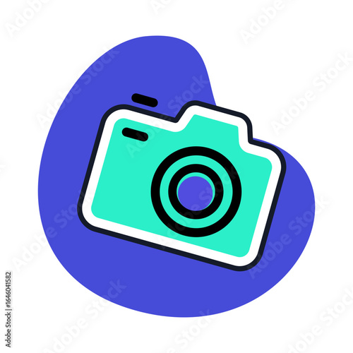 A Vibrant Teal Camera Icon Set Against a Deep Blue Background, Symbolizing Photography and Creativity