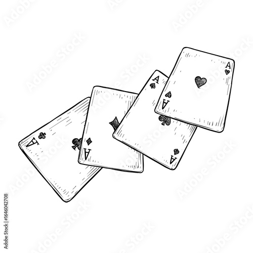 four aces cards vector line art hand drawn illustration