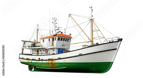 Wallpaper Mural White and green fishing boat with masts isolated on white background Torontodigital.ca