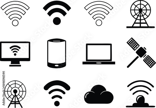Internet and web, wireless icons set vector with editable

