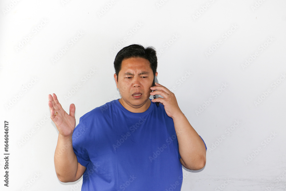 Fototapeta premium Various expression and gesture of asaian guy wering blue tshirt