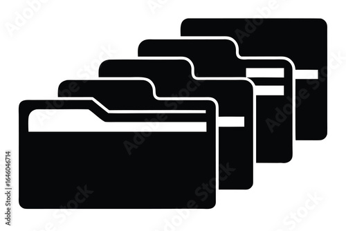 Black and white stacked folders design element on white background for infographics and data visualization