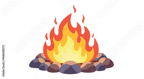 Campfire illustration with stones and flames art