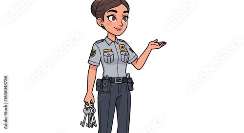 Cartoon female police officer holding keys vector art