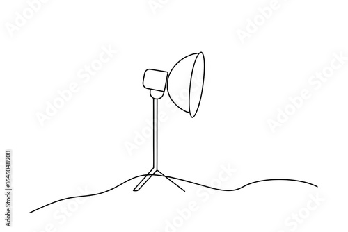 Simple single line drawing a studio lighting stand with reflector equipment photography