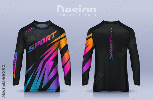 t-shirt sport design template, Long sleeve soccer jersey mockup for football club. uniform front and back view,Motocross jersey.