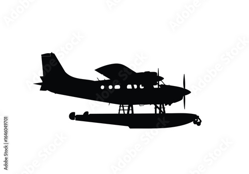 Silhouette of a Vintage Seaplane Against a White Background Air Transportation and Historical Aviation