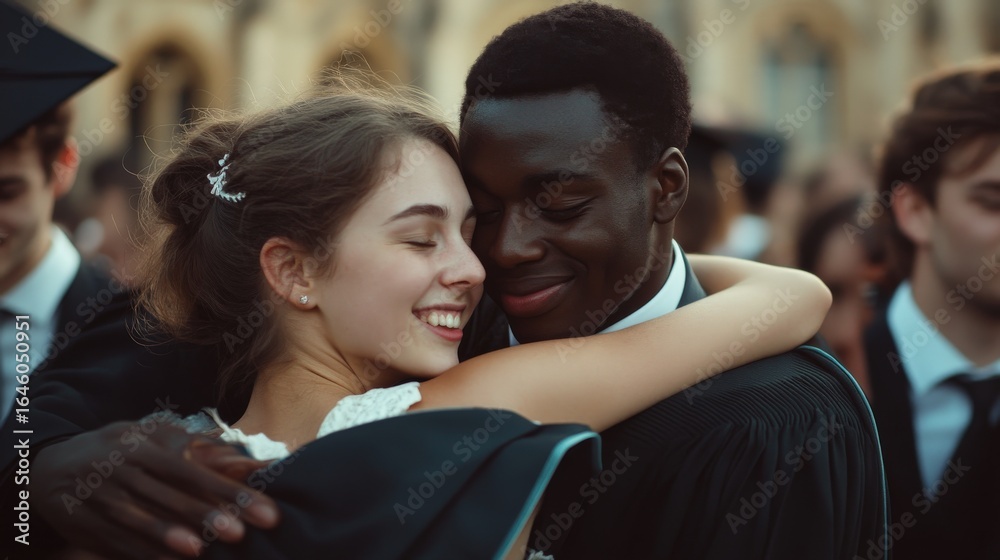 Fototapeta premium Affectionate embrace at graduation ceremony.