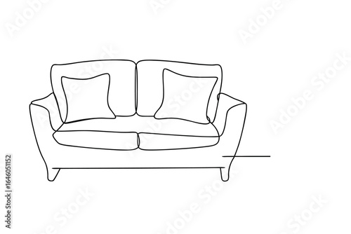 Single line art drawing a two-seater sofa with two cushions couch furniture