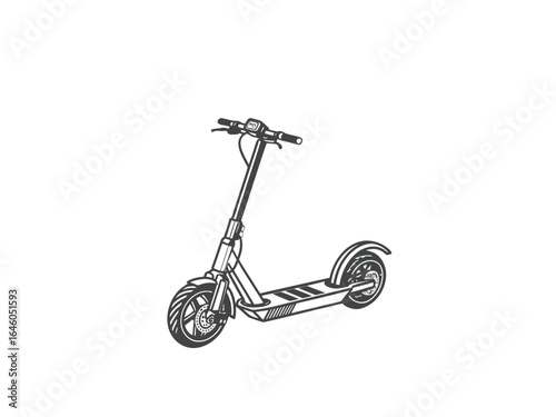  Silhouette of an Isolated Modern Electric Scooter on White Background.