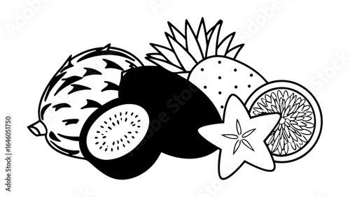 Exotic fruits, dragon fruit, avocado