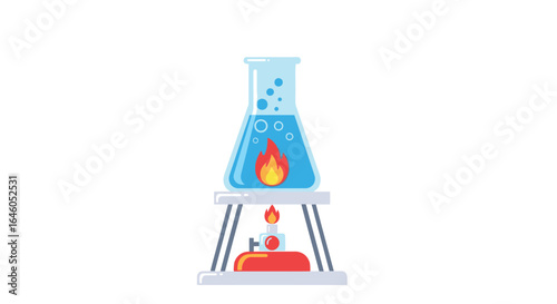 Science experiment with flask and burner illustration