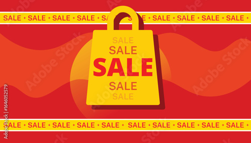 Sale banner with bold yellow and red design, with a Shopping bag Icon, it is perfect for promotions.