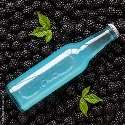 Refreshing blue drink surrounded by fresh blackberries in a casual setup