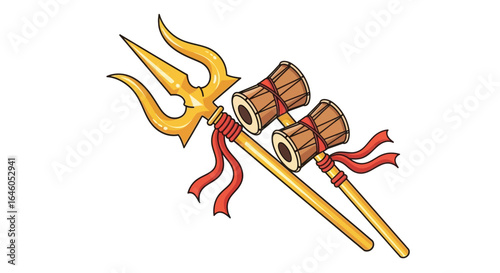 Shiva trishul damru hindu god shivaratri illustration