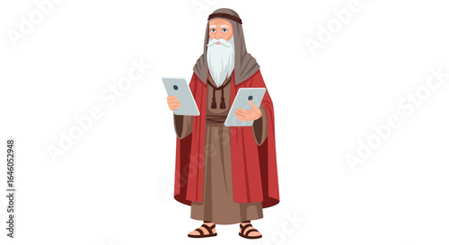 Old testament prophet using two tablets illustration