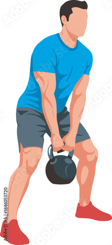 Man lifting a kettlebell in a squat position, demonstrating a strength training exercise.