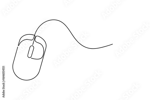 Single line drawing a computer mouse with a cord a technology device