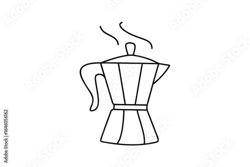 Single line drawing a steaming moka pot coffee maker brewing