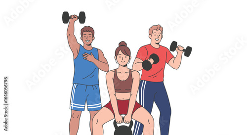 Fitness training with dumbbells and kettlebell